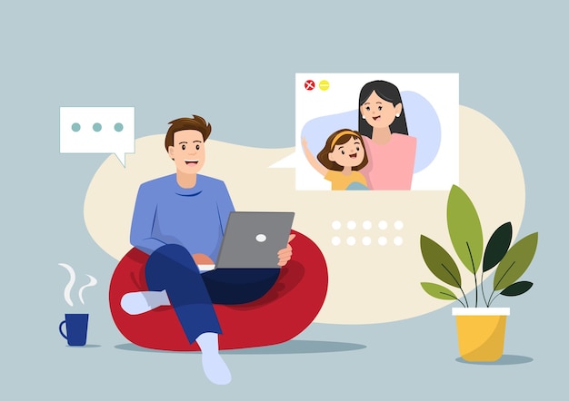 Family having a video call on a tablet video call concept vector illustration in flat style