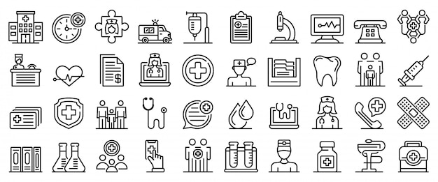 Family health clinic icons set, outline style