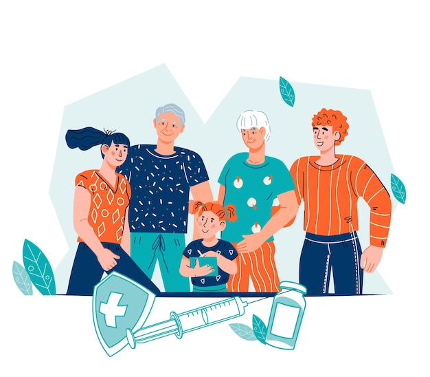 Family health insurance concept with characters Family healthcare vector