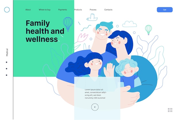 Vector family health and wellness medical insurance web template modern flat vector concept digital