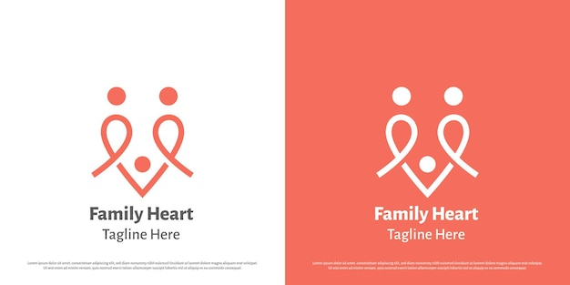 Family heart logo design illustration Silhouette of family hearts father mother child baby care