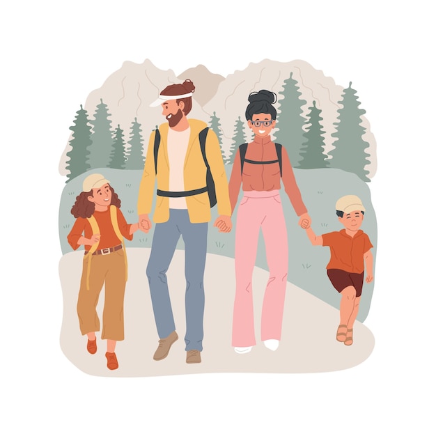 Vector family hiking isolated cartoon vector illustration