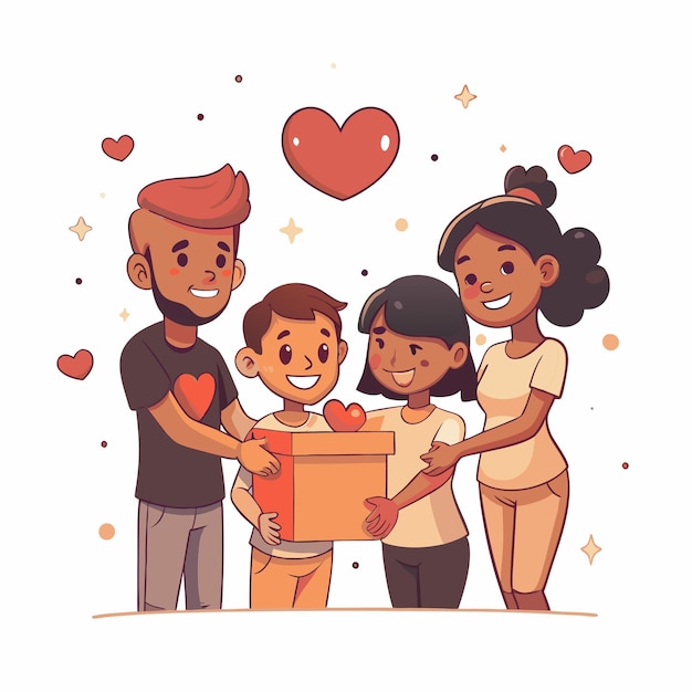 a family holding a box that says quot love quot