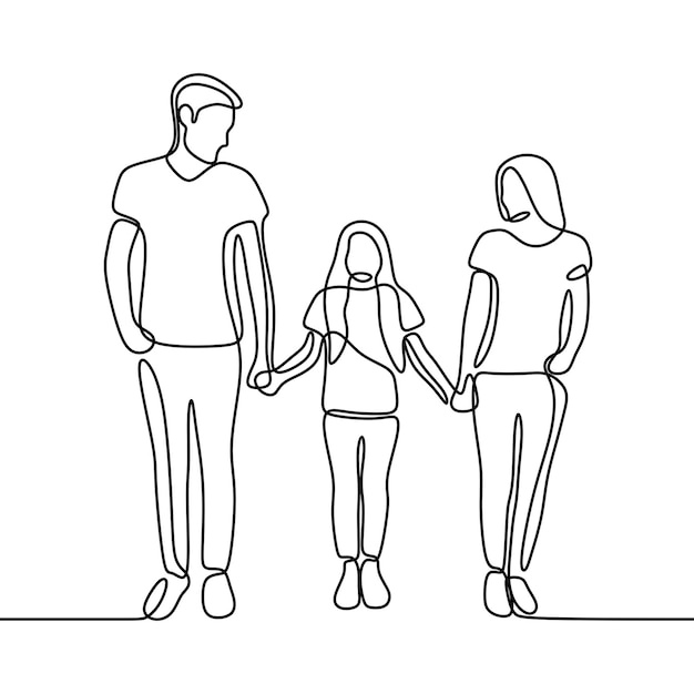 Family holding hands oneline continuous single line art