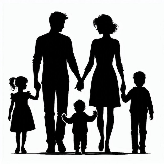 Vector family holding hands silhouette vector