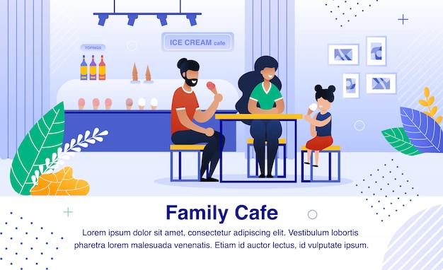 Family in Ice-Cream Cafe Flat  Banner