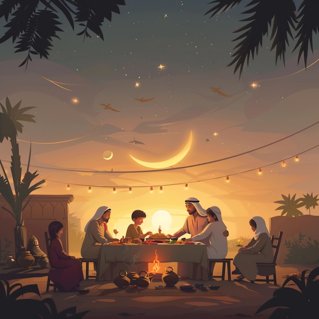 Family Iftar Vector