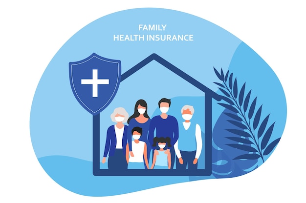 Family life and health insurance concept family buy insurance to protect family vector illustration