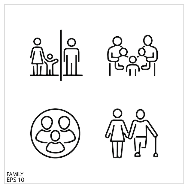 Family Love friendship Icons Thin outline icons pack Vector illustration eps10