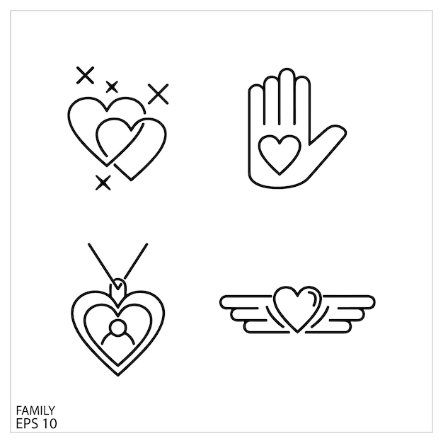 Family Love friendship Icons Thin outline icons pack Vector illustration eps10