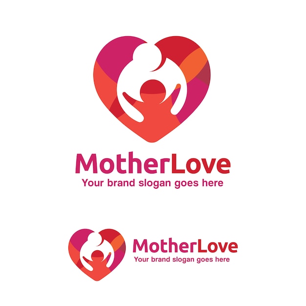 Vector family love logo, mother and child with heart symbol, kid brand identity