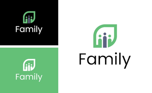 family people logo design with leaf shape vector