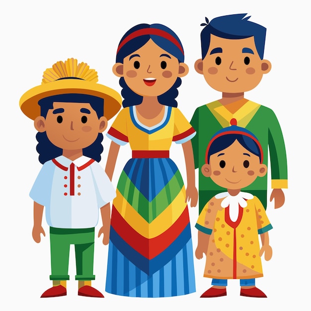 Vector a family photo of three children and one of them is a cartoon character