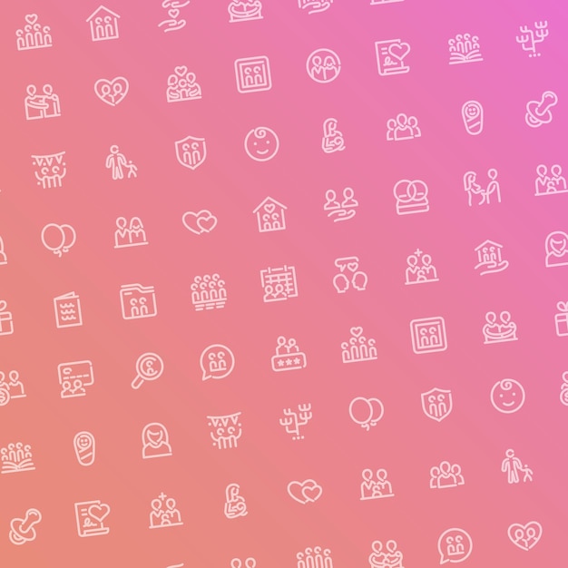 Family Pink Abstract Background with Icons