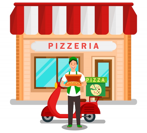 Family Pizzeria Delivery Service Flat Illustration