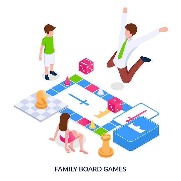 Vector family playing board games. vector illustration