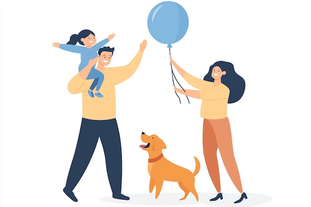 Vector family playing with their dog