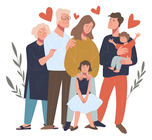 Family portrait happy parents and children vector