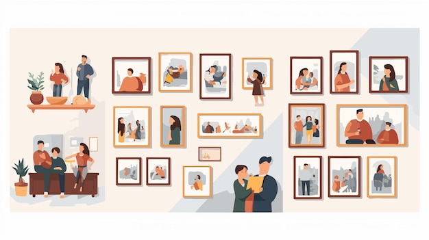 Vector family portraits on wall vector illustration