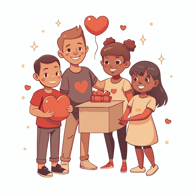 a family poses for a picture with a box of hearts