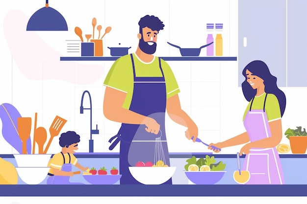 Family Preparing Food Together In Kitchen