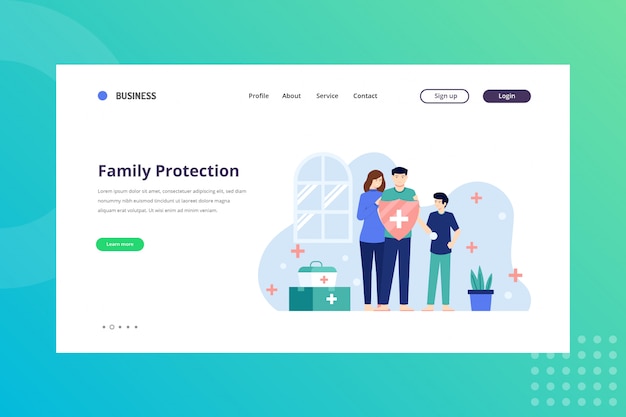 Family Protection Illustration for Medical Concept on Landing Page