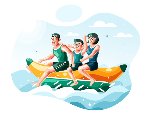 Vector family riding banana boat illustration vector