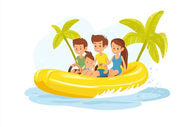 Vector family riding banana boat water park