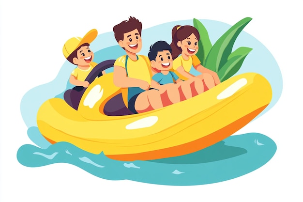 Vector family riding banana boat water park