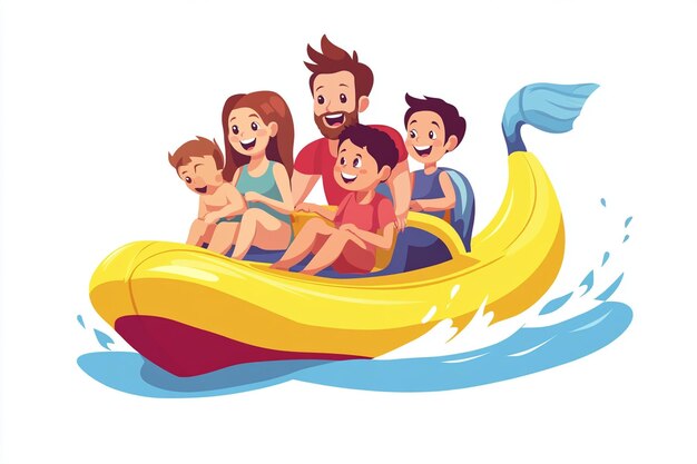 Vector family riding banana boat water park