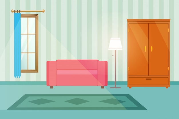 Family room Interior vector illustration.