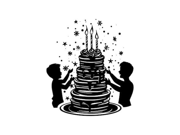 Family Silhouette Celebrating Pancake Day with Large Stack of Pancakes Holiday Breakfast vector