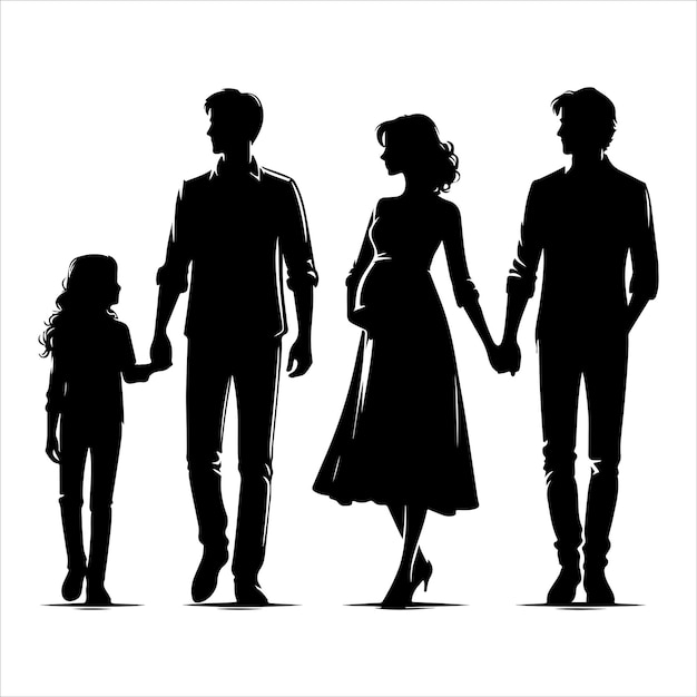 Family Silhouettes vector family walking