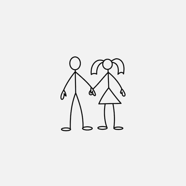 Family stick figures in love icon over white background, vector illustration