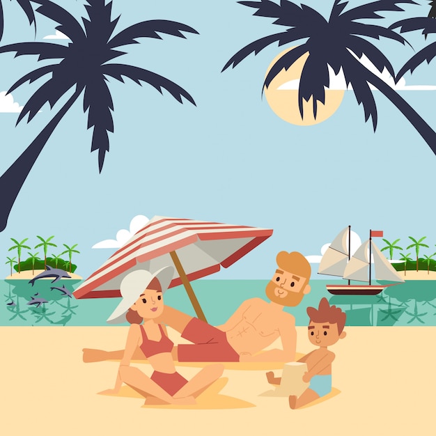 Family on summer vacation illustration.