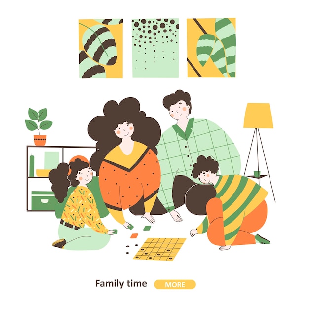 Family time isolation flat illustration