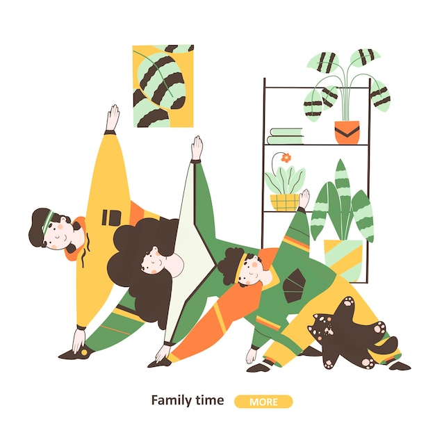 Family time isolation flat illustration