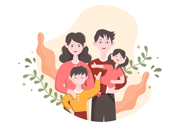 Family Time of Joyful Parents and Children Spending Time Together at Home Doing Various Relaxing Activities in Cartoon Flat Illustration for Poster or Background