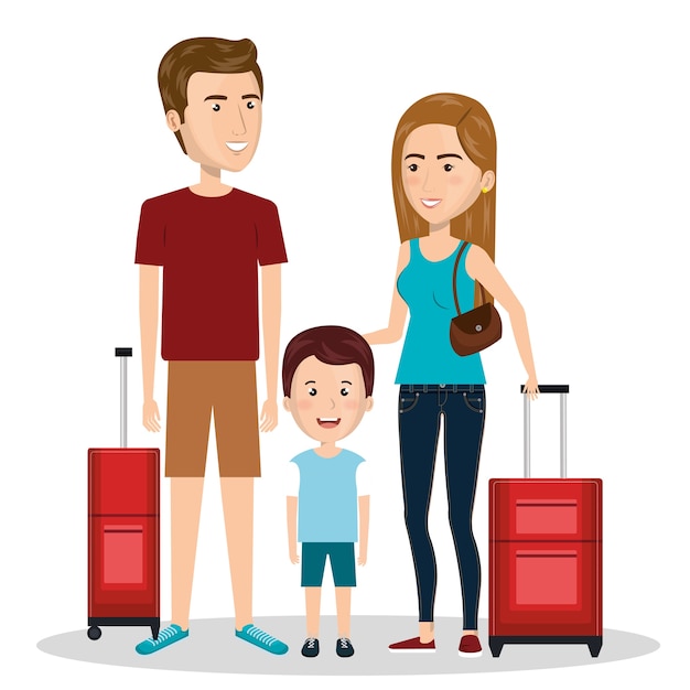 family travel with suitcases vector illustration design