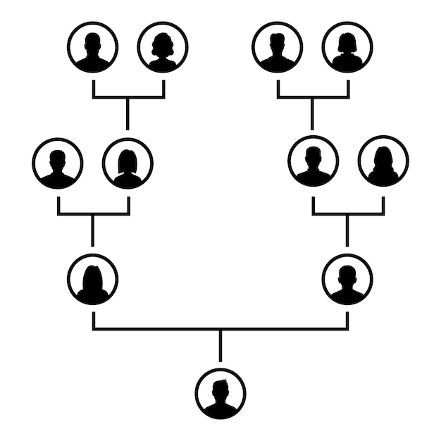 Family tree black avatars isolated on white Vector genealogical layout