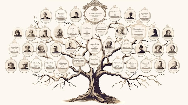 Family Tree Genealogical Chart Template with Branches