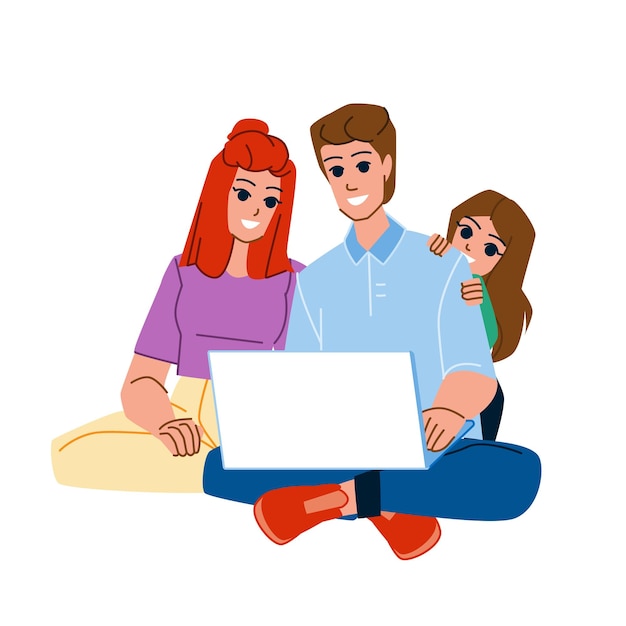 Family using computer vector