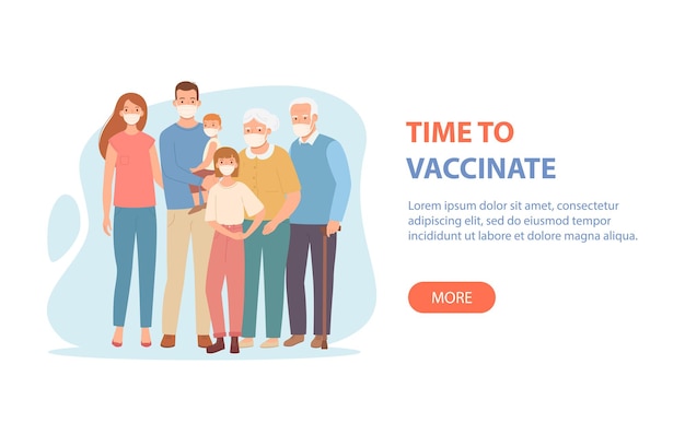 Family vaccination concept parents children grandparents in masks