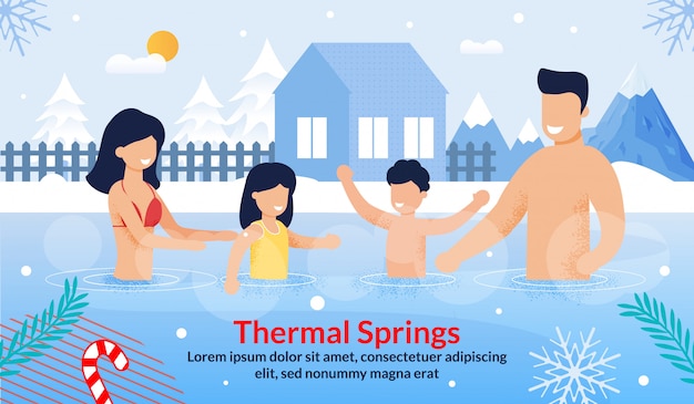 Family Visiting Thermal Springs on Vacation ad