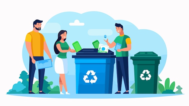 Family Waste Sorting Concept with Men and Young Girl Near Compost Bin