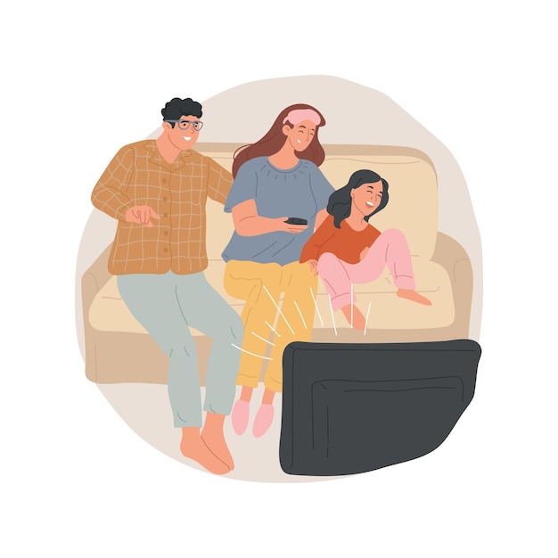 Vector family watching tv isolated cartoon vector illustration