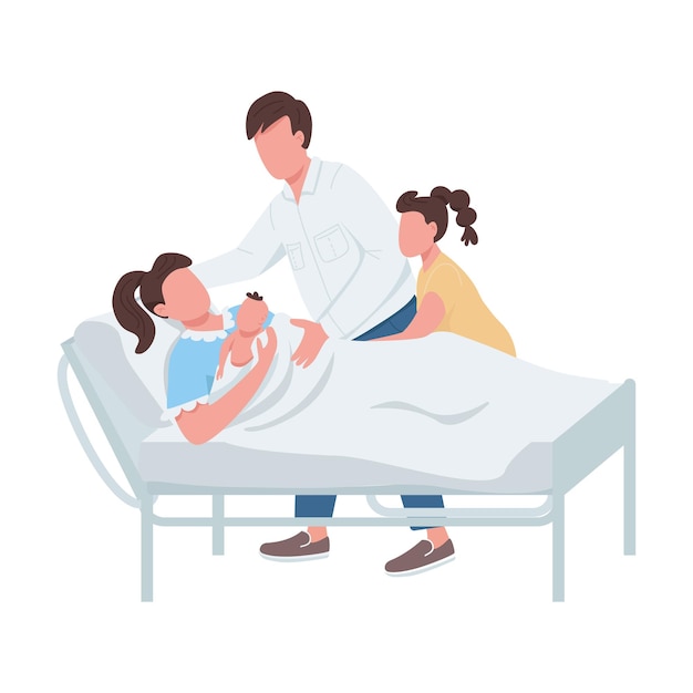 Family welcoming new baby semi flat color vector characters Full body people on white Congratulations on new family member simple cartoon style illustration for web graphic design and animation