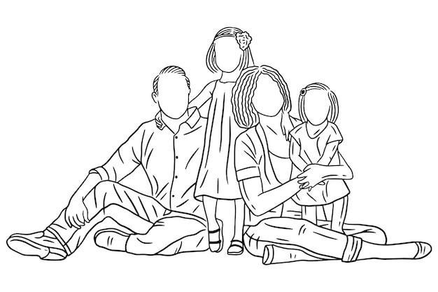 Family With Love Happy Wife and Husband With Baby and Child Line Art illustration