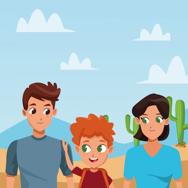 Vector family young parents with children cartoon