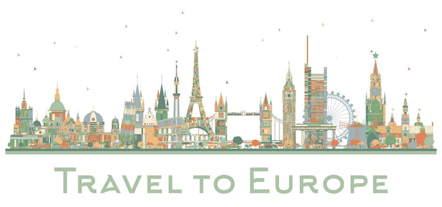 Famous Landmarks in Europe. Vector Illustration. Business Travel and Tourism Concept. Image for Presentation, Banner, Placard and Web Site